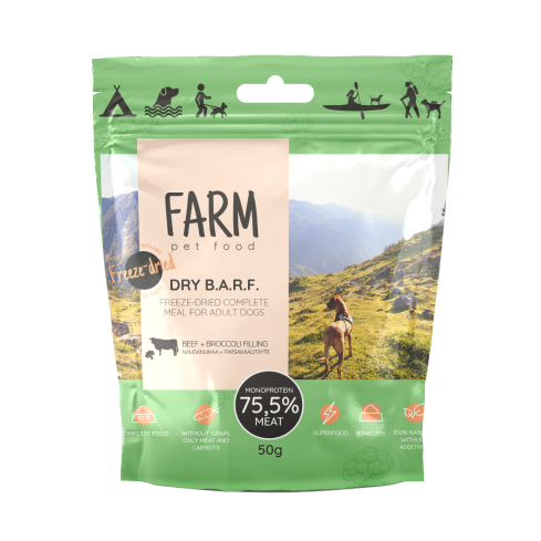 FARM DRY B.A.R.F. BOEUF + BROCOLI LYOPHILISÉS, 50G