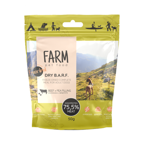 FARM DRY B.A.R.F. BOEUF + POIS LYOPHILISÉS, 50G