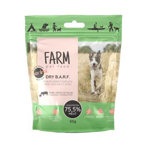 FARM DRY B.A.R.F. PORC + BROCOLI LYOPHILISÉS, 50G