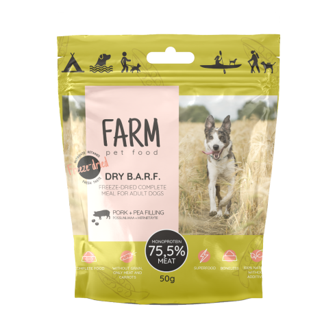 FARM DRY B.A.R.F. PORC + POIS LYOPHILISÉS, 50G