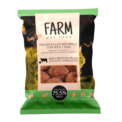 FARM BOULETTES DE VIANDE FARCIES AU BŒUF ET AU BROCOLI, 500G