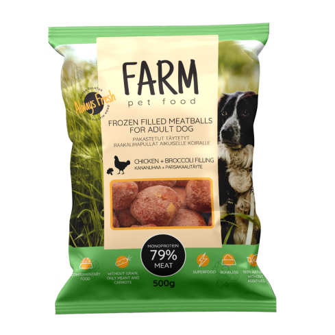FARM BOULETTES DE VIANDE DE POULET FARCIES AU BROCOLI, 500G