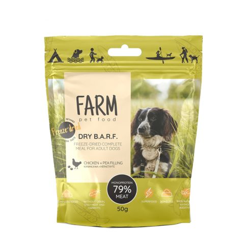 FARM DRY B.A.R.F. POULET + POIS LYOPHILISÉS, 50G