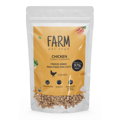 FARM REPAS CRU LYOPHILISÉ POUR CHATS POULET, CAROTTES & ALGUES, 100G