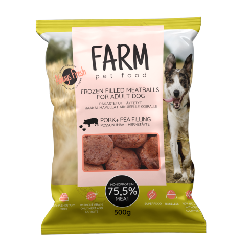 FARM BOULETTES DE VIANDE DE PORC FARCIES AUX POIS, 500G